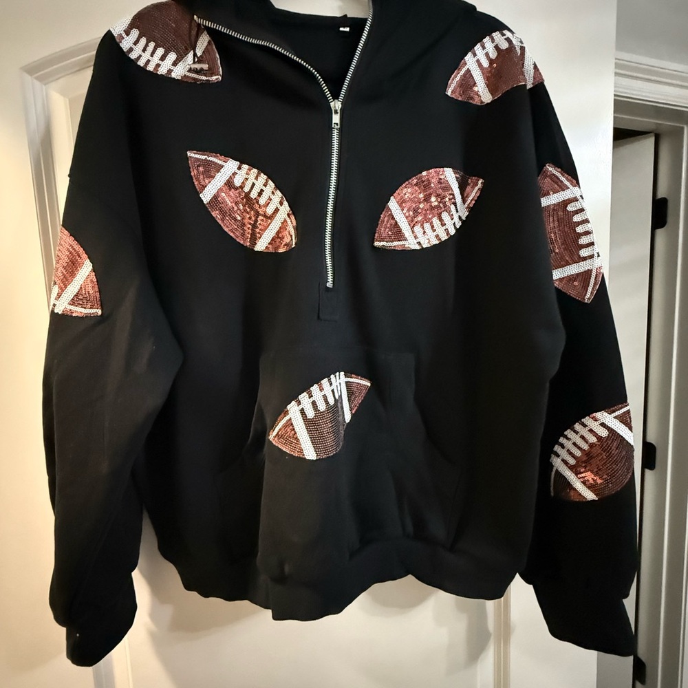 Women's Black Varsity Jacket with Football Design